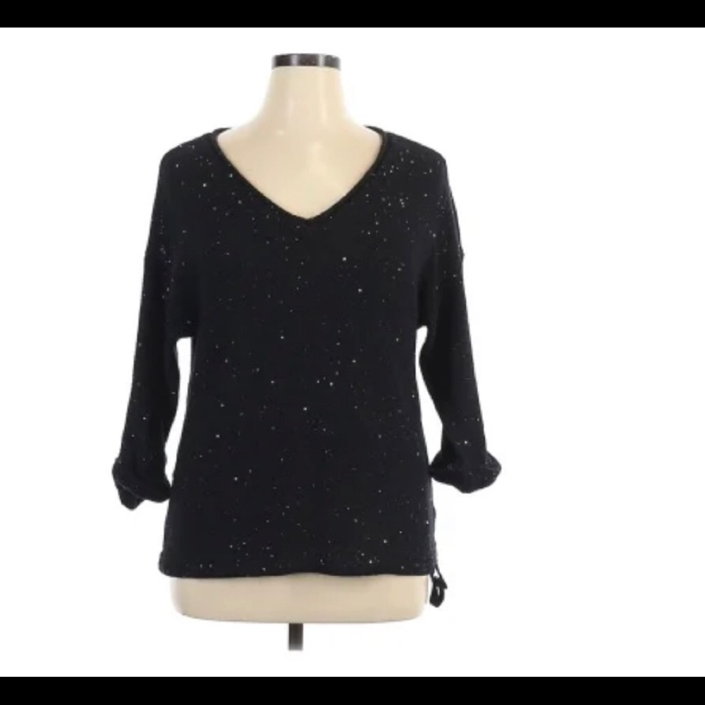DKNY Jeans XL Black Sequin V-Neck Knit Drawstring Sweater